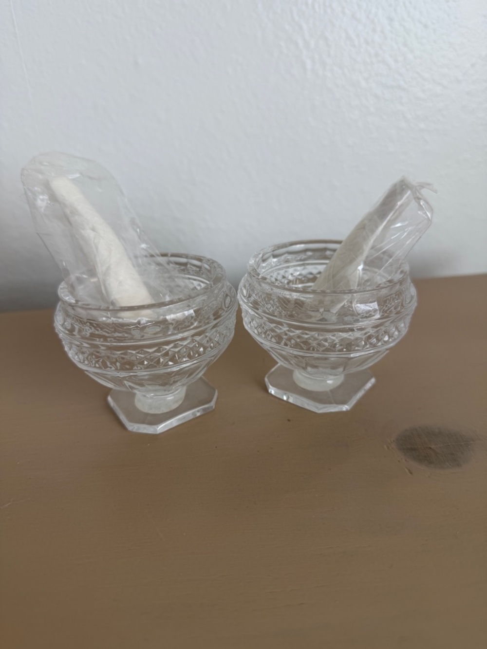 Pair of 24% lead crystal  Salt & pepper mini cups in pedestal design